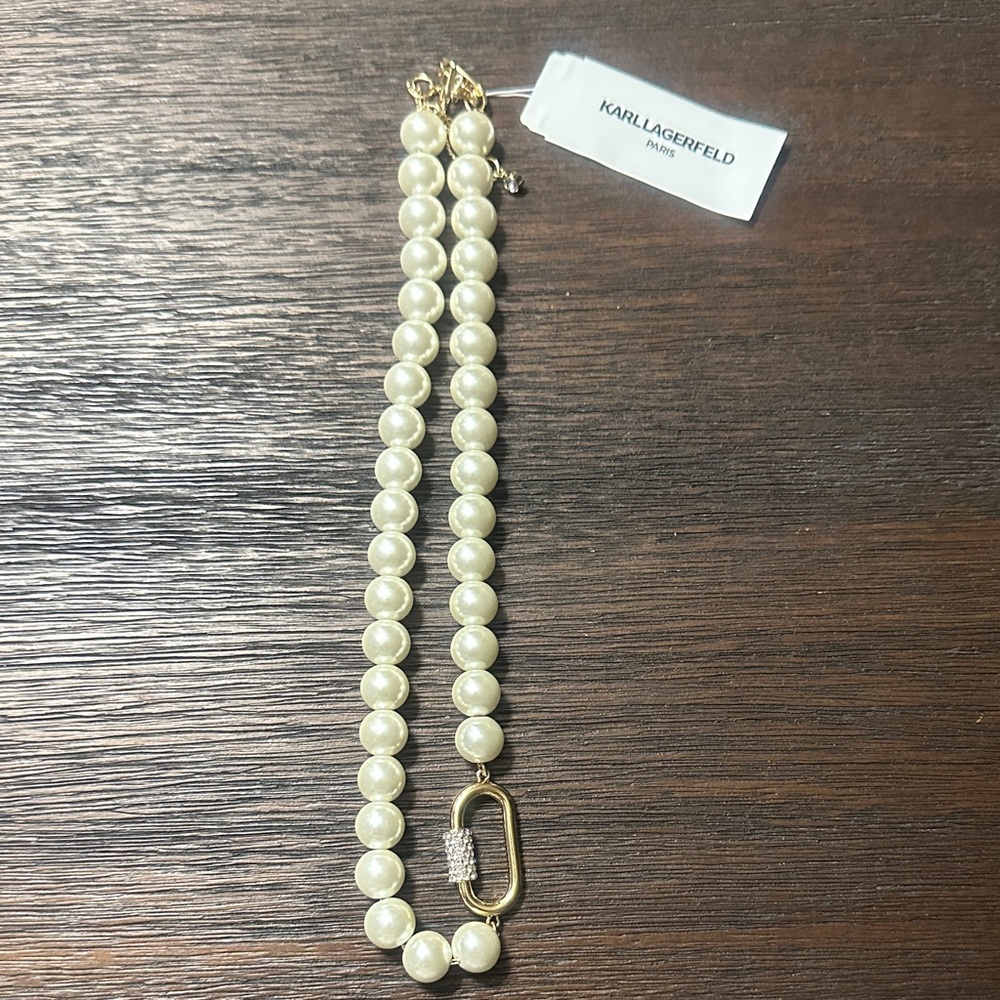 Karl Lagerfeld Cream Pearl Necklace with Gold Accent